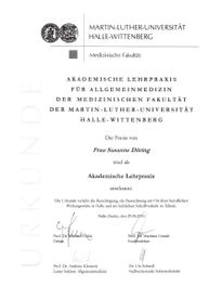 Zertifikat der Hausarztpraxis Susanne Döring in Halle (Saale)